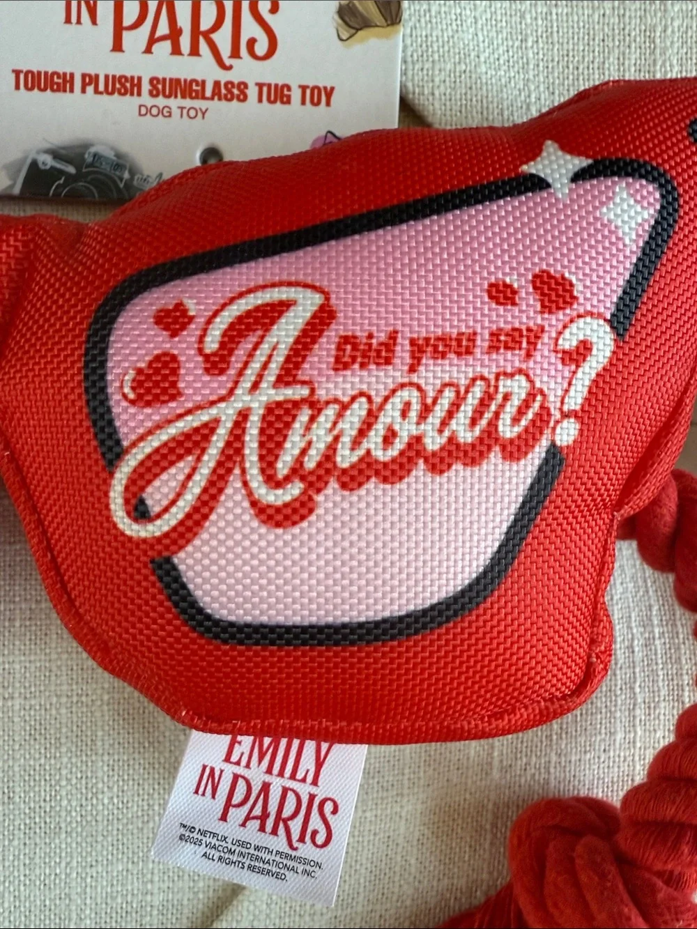 Netflix Emily In Paris Red Fashion Sunglasses Pet Plush Dog Toy